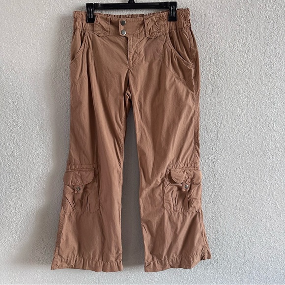 Pilcro Pants - Pilcro Tan Cargo Pants Women’s 25 Utility Pocket Wide Leg Ankle Length